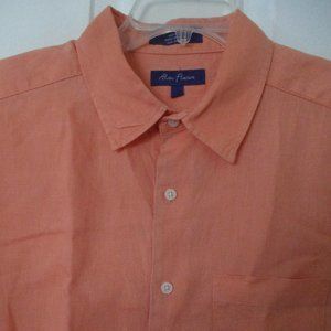 Alan Flusser Mens S/S Tangerine Orange Linen Resort Wear Casual Shirt NWOT - L
